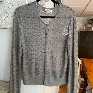 Jennifer Lopez Gray Openwork Knit Button Cardigan. Never worn.